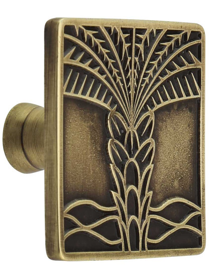 Royal Palm Cabinet Knob in Antique Brass.